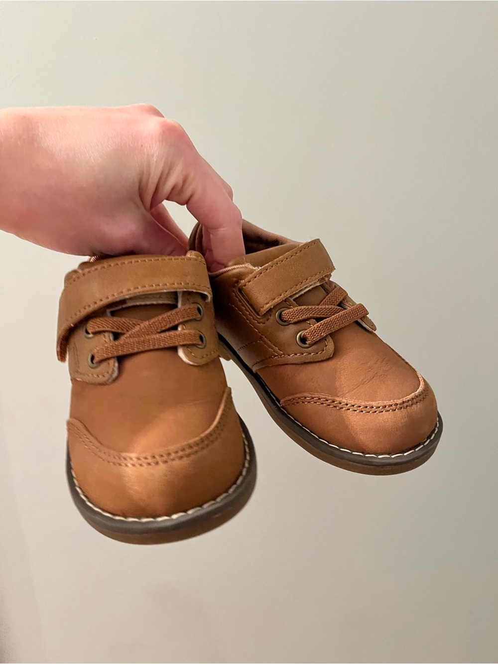 Stride Rite Brown Leather-look Casual Shoes with Hook & Loop Strap
